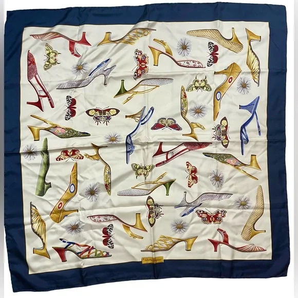 SALVATORE FERRAGAMO Silk Scarf - Ladies Pump Prints - Picture 3 of 10